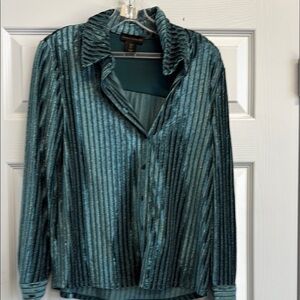 House of Harlow 1960 Metallic Teal Striped Blouse